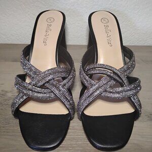 Bella Vita | Carmen Dress Sandals | Womens 10 Wide | Black Suede Shimmer Shoes